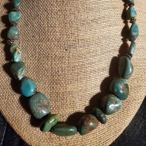 Natural Chunky Turquoise Necklace Sterling Silver 22" Vintage Stones
